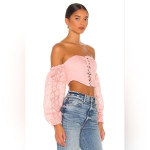 NWT NBD Fauna Off Shoulder Lace Up Crop Top in Blush